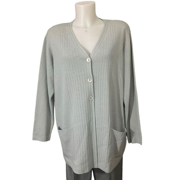 ESCADA Made in Italy Gray 2 Piece Wool Knit Cardigan &‎ Pants Set Vintage sz 40 - Picture 2 of 12